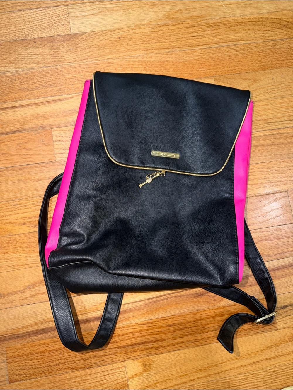 Juicy Couture Black and Hot Pink Backpack with Gold Trim